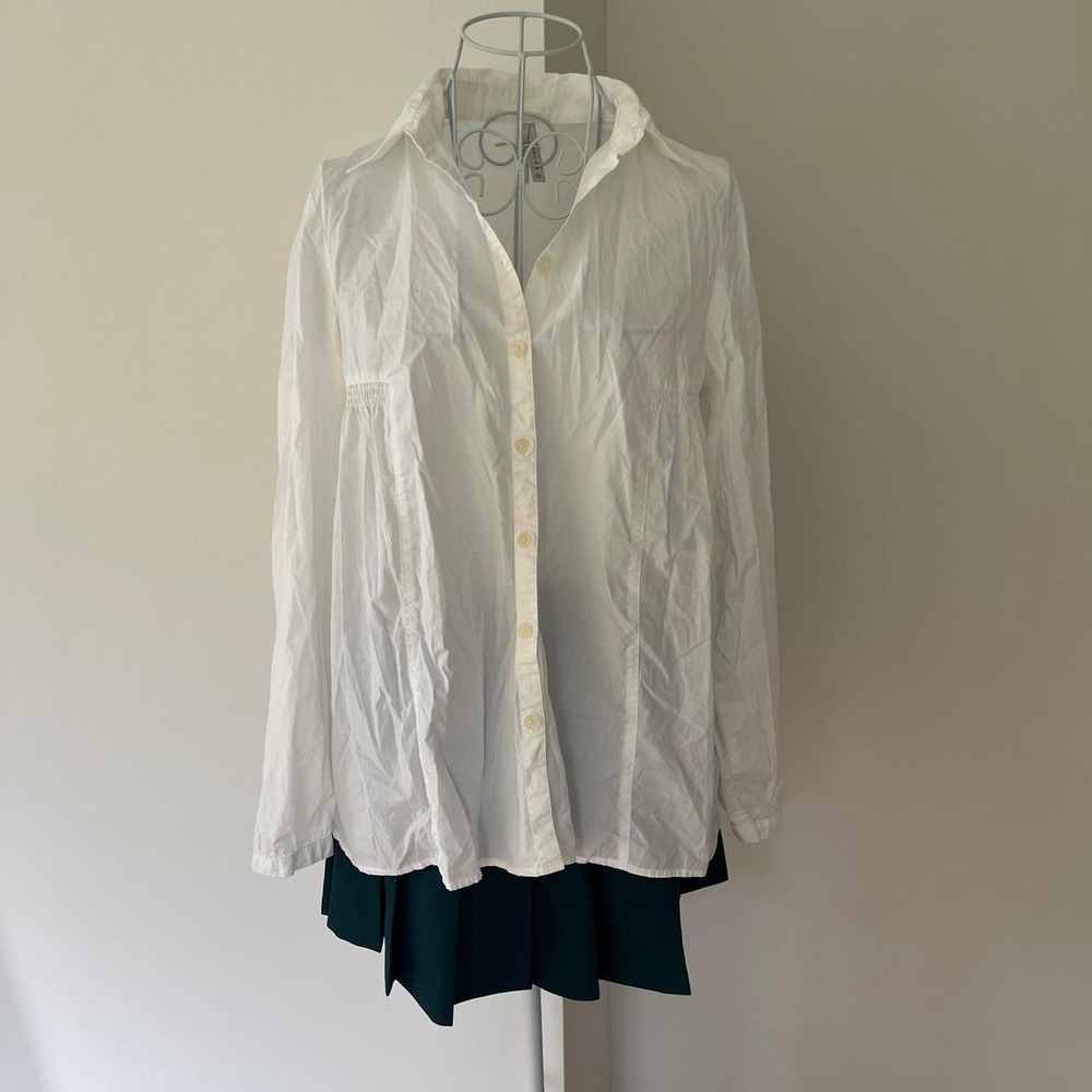 Y2K white button-up long sleeve blouse in medium old navy